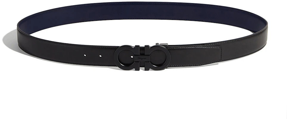 Ferragamo 簡約小牛皮皮帶 黑色/海軍藍 3.5公分寬 679710-0688772 Order Ferragamo 簡約小牛皮皮帶 黑色/海軍藍 3.5公分寬 679710-0688772