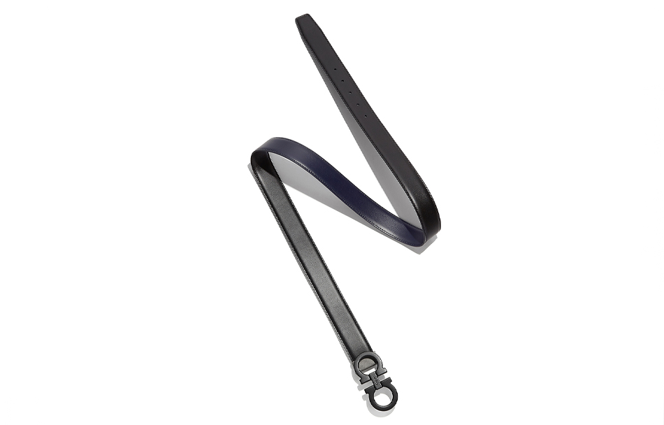 Lookbook Ferragamo 簡約小牛皮皮帶 黑色/海軍藍 3.5公分寬 679710-0688772