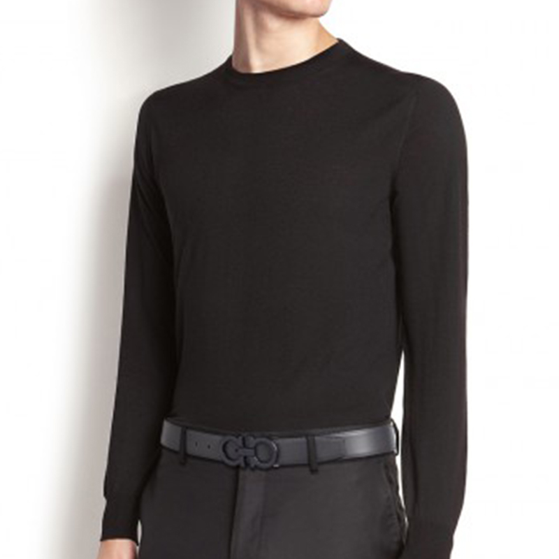 Shop Ferragamo 簡約小牛皮皮帶 黑色/海軍藍 3.5公分寬 679710-0688772