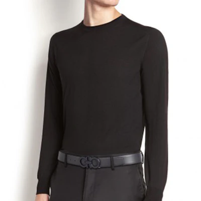 Ferragamo 簡約小牛皮皮帶 黑色/海軍藍 3.5公分寬 679710-0688772 Shop Ferragamo 簡約小牛皮皮帶 黑色/海軍藍 3.5公分寬 679710-0688772