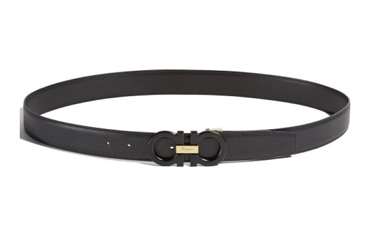 Ferragamo Black Calfskin Cross-Pattern Leather Belt 3.5cm 679710-0705644