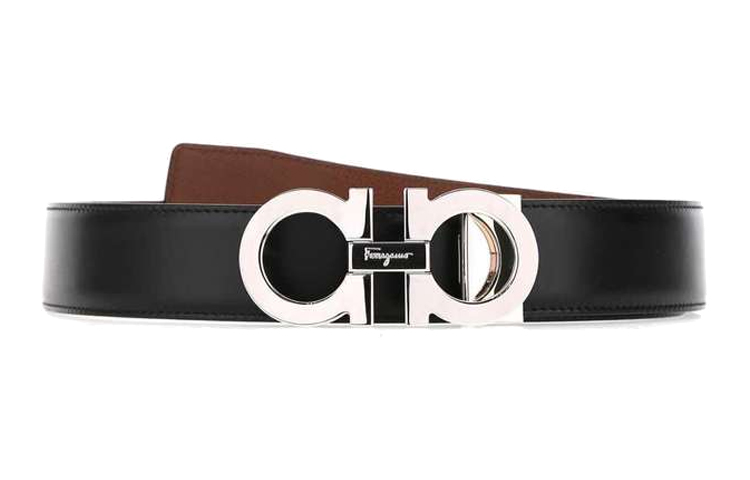 Ferragamo Black Calfskin Leather Belt with Silver Buckle - 3.3cm Wide 67A166-725452