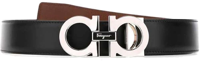 Ferragamo Black Calfskin Leather Belt with Silver Buckle - 3.3cm Wide 67A166-725452 Ferragamo Black Calfskin Leather Belt with Silver Buckle - 3.3cm Wide 67A166-725452