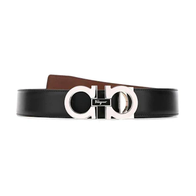Ferragamo Black Calfskin Leather Belt with Silver Buckle - 3.3cm Wide 67A166-725452