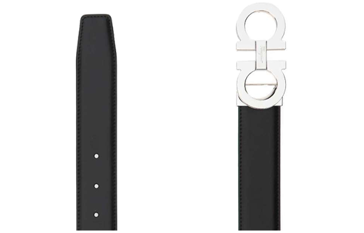 Ferragamo Black Calfskin Leather Belt with Silver Buckle - 3.3cm Wide 67A166-725452 圖 3