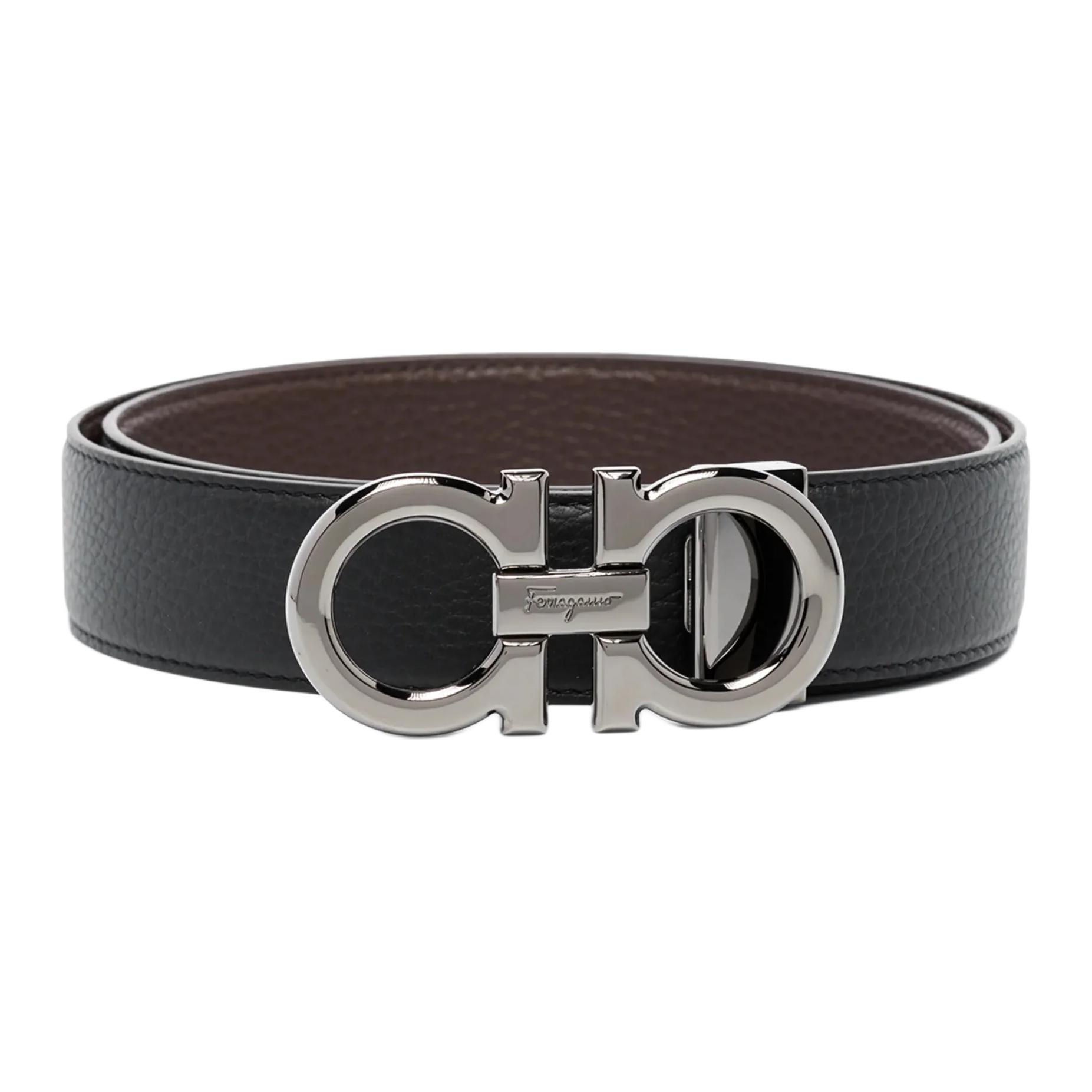 Ferragamo Black Double-Sided Smooth Buckle Leather Belt 3.5cm 679710-0689134