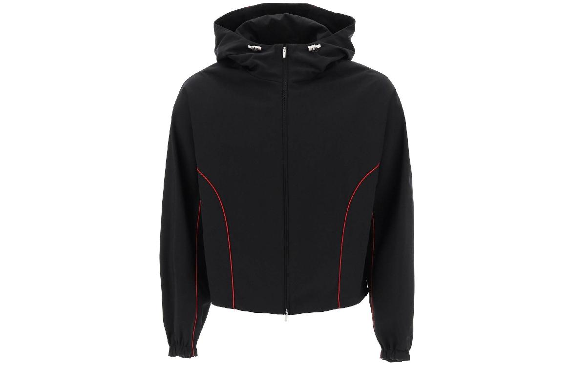 FERRAGAMO Black Hooded Drawstring Zipper Jacket 1436530767239