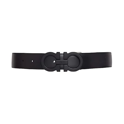 FERRAGAMO Black Leather Belt with Logo Smooth Buckle for Men - 3.5CM Width. 67 9710 688772