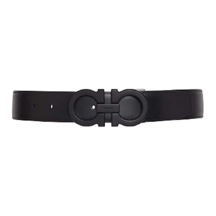 FERRAGAMO Black Leather Belt with Logo Smooth Buckle for Men - 3.5CM Width. 67 9710 688772 圖 2