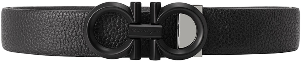 Ferragamo Black Leather Reversible Belt, Smooth Finish, 3.5cm Width. 679939-0694745 Ferragamo Black Leather Reversible Belt, Smooth Finish, 3.5cm Width. 679939-0694745