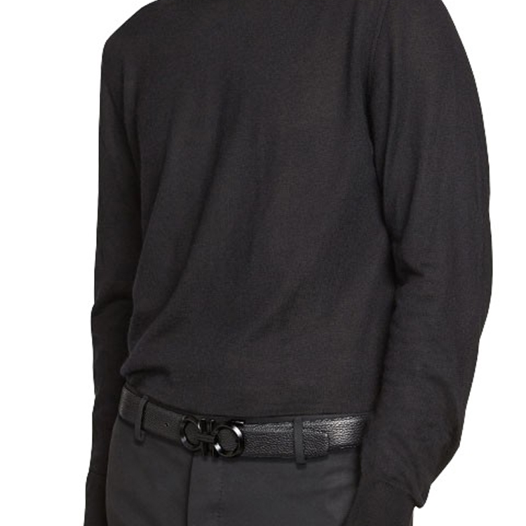 Details for Cinturón Reversible Ferragamo Negro de Cuero, Acabado Liso, 3.5cm de Ancho. 679939-0694745