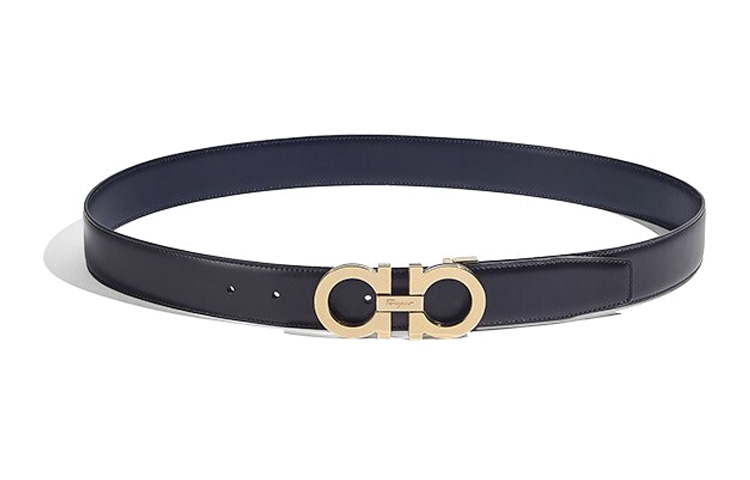 Ferragamo Black Leather Reversible Belt with Gold Gancini Buckle 3.5cm 67A166-0725453