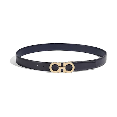 Ferragamo Black Leather Reversible Belt with Gold Gancini Buckle 3.5cm 67A166-0725453