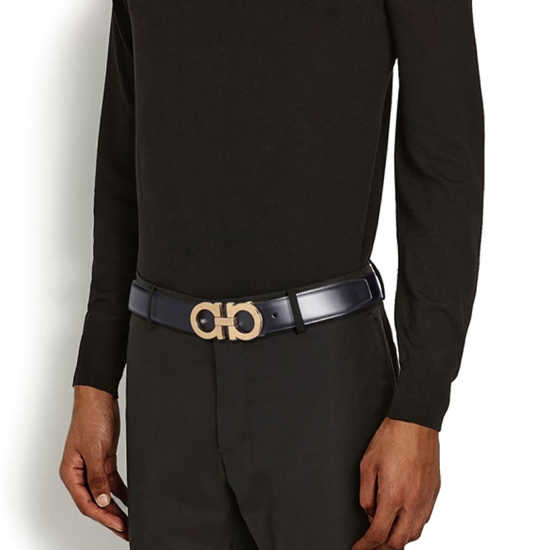 Ferragamo Black Leather Reversible Belt with Gold Gancini Buckle 3.5cm 67A166-0725453 圖 4