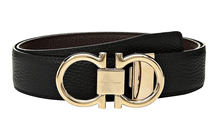 Ferragamo Black Litchi Textured Leather Belt with Rose Gold Buckle 3.5cm 679938-0694530 圖 2