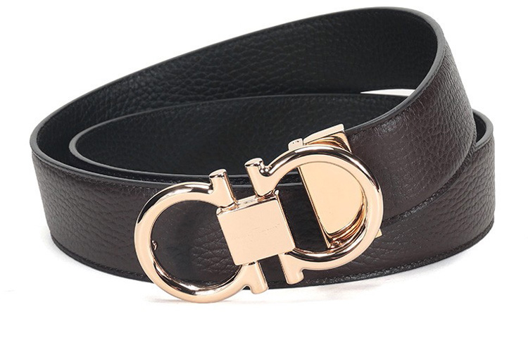 Ferragamo Black Litchi Textured Leather Belt with Rose Gold Buckle 3.5cm 679938-0694530 圖 4