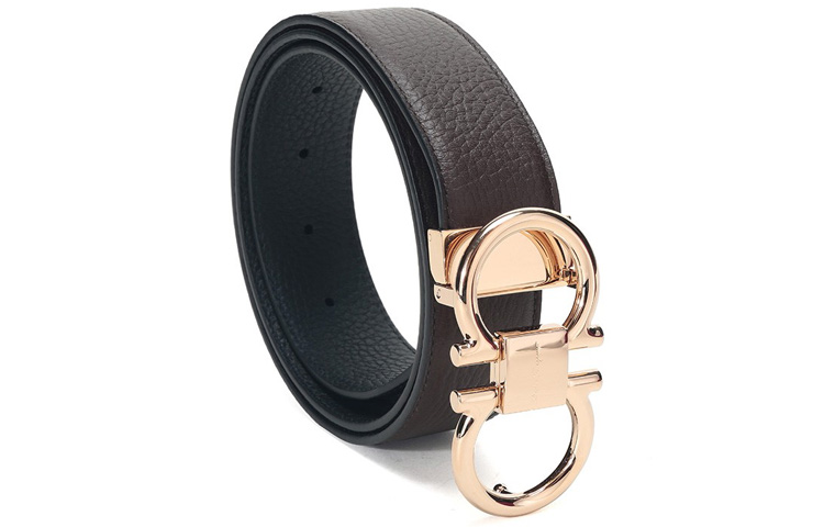 Ferragamo Black Litchi Textured Leather Belt with Rose Gold Buckle 3.5cm 679938-0694530 圖 5