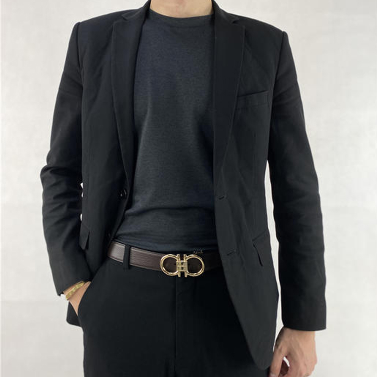 Ferragamo Black Litchi Textured Leather Belt with Rose Gold Buckle 3.5cm 679938-0694530 圖 7