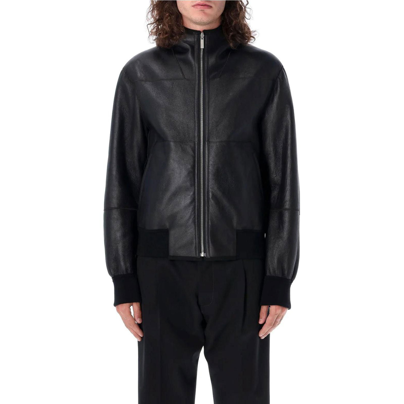 FERRAGAMO Black Solid Color Stand Collar Long Sleeve Jacket 142121764373-177