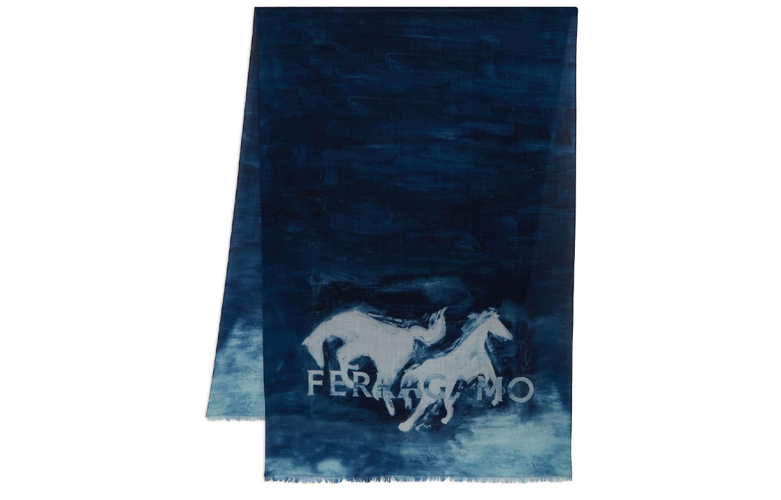 Ferragamo Blue Equestrian Print Scarf for Men 763594
