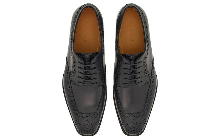 FERRAGAMO Brogue Leather Oxford 'Black' 圖 3