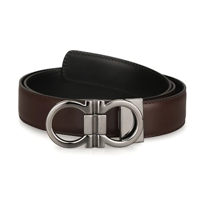 Ferragamo Brown Black Leather Belt 3cm Wide with Horsebit Buckle 678648-444078