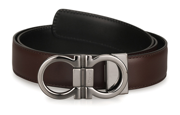 Ferragamo Brown Black Leather Belt 3cm Wide with Horsebit Buckle 678648-444078 圖 2