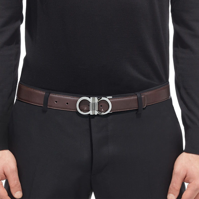 Ferragamo Brown Black Leather Belt 3cm Wide with Horsebit Buckle 678648-444078 圖 5