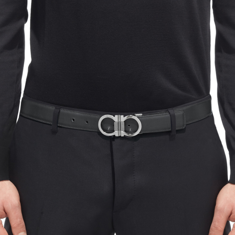 Ferragamo Brown Black Leather Belt 3cm Wide with Horsebit Buckle 678648-444078 圖 6