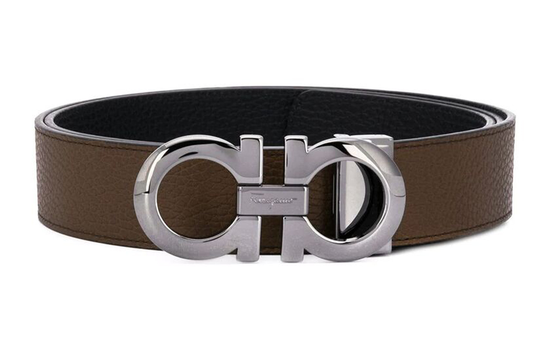 Ferragamo Brown Leather Belt with Metallic Letter Buckle for Men, 3.5cm Wide. 6755420705614BROWN