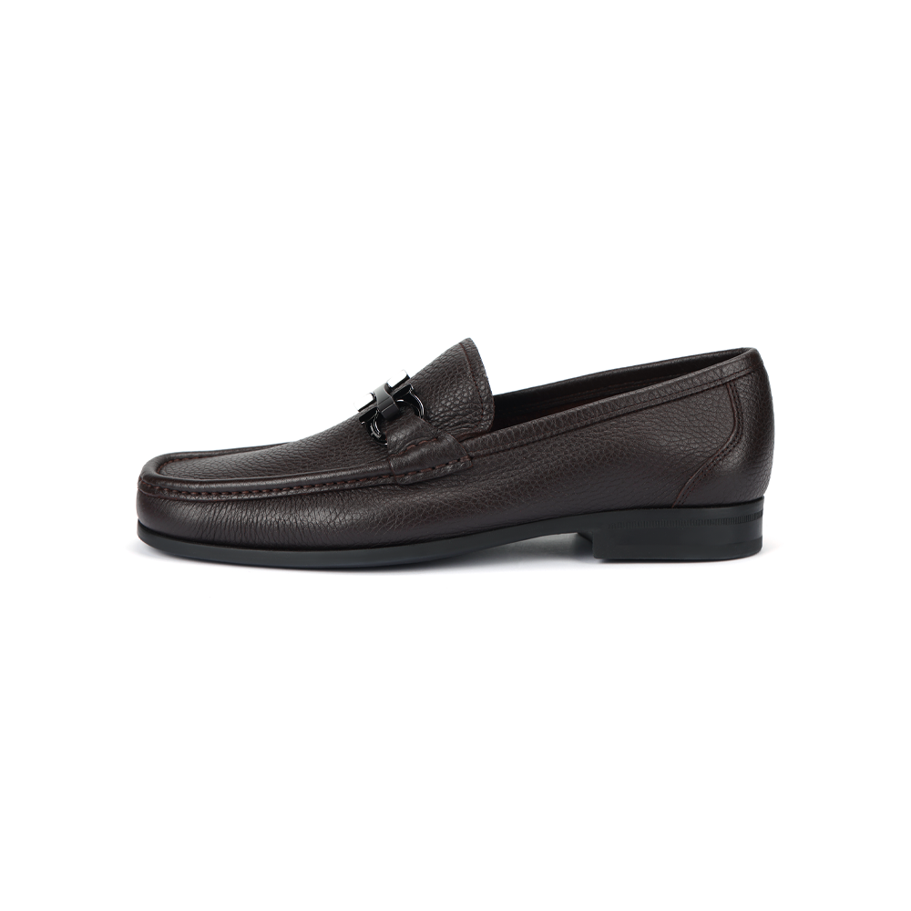 Ferragamo Brown Leather Loafers with Horsebit Detail Casual Shoes 029392 642847