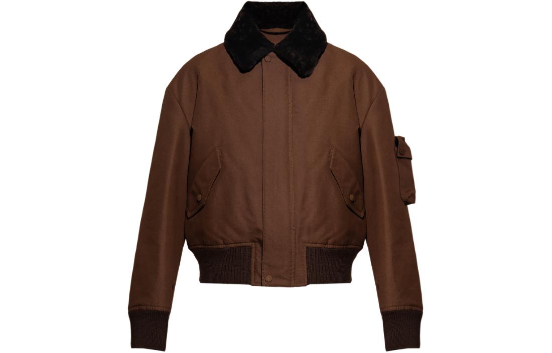 FERRAGAMO Brown Solid Zip-Up Collared Jacket 143480763856