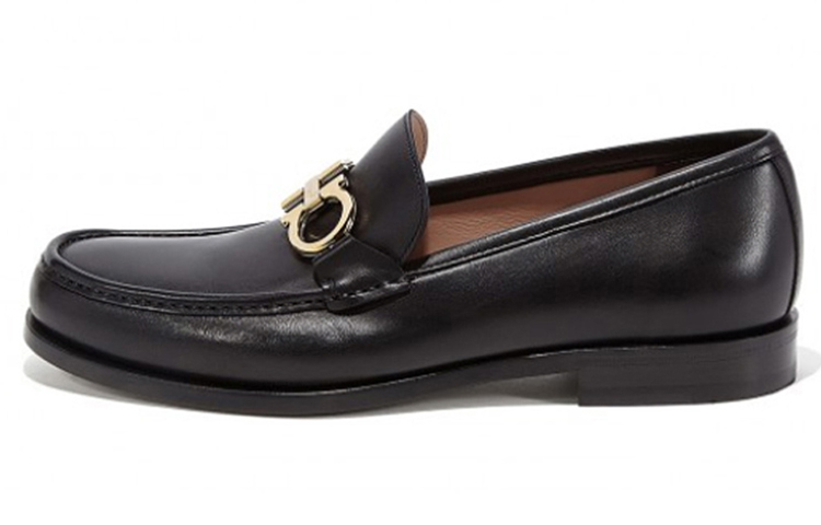 FERRAGAMO Business Casual Leather Shoes 'Double Gancini Black' 0712557