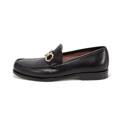 FERRAGAMO Business Casual Leather Shoes 'Double Gancini Black'