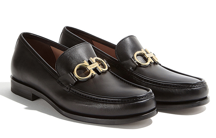 Order Kasut Kulit Kasual Perniagaan FERRAGAMO 'Double Gancini Hitam' 0712557