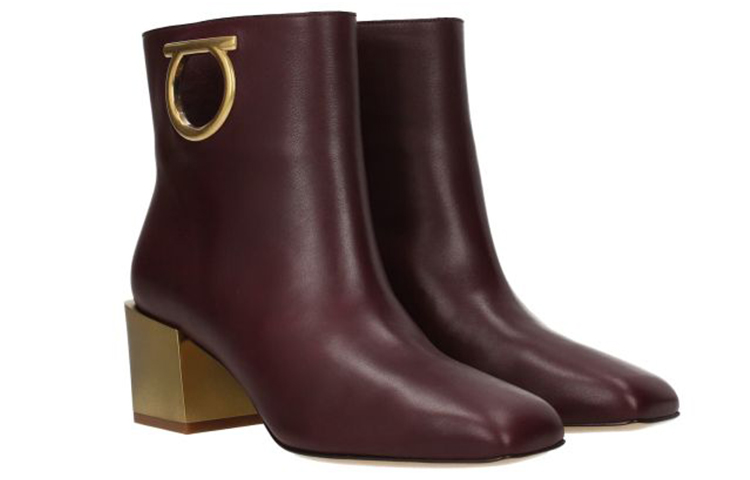 FERRAGAMO Calfskin Ankle Boots 'Brown Red' 圖 4