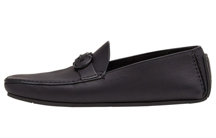 FERRAGAMO Calfskin Loafers 'Metal Logo Black'