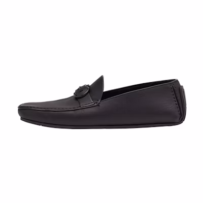 FERRAGAMO Calfskin Loafers 'Metal Logo Black'