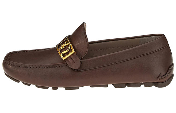 FERRAGAMO Calfskin Moccasins with Gold SF Buckle 'Light Brown' 020376-746363