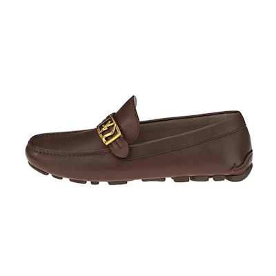 FERRAGAMO Calfskin Moccasins with Gold SF Buckle 'Light Brown'