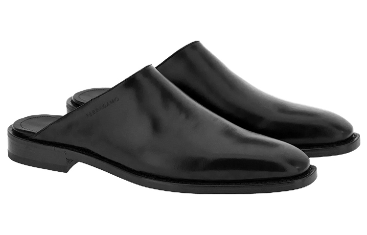 FERRAGAMO Calfskin Suede Square Toe Fashion Slide 'Black' 圖 2