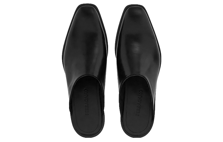 FERRAGAMO Calfskin Suede Square Toe Fashion Slide 'Black' 圖 3