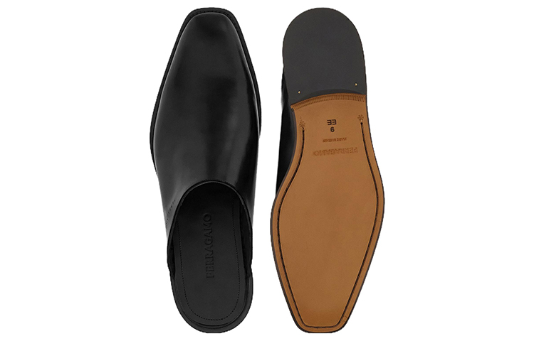 FERRAGAMO Calfskin Suede Square Toe Fashion Slide 'Black' 圖 5