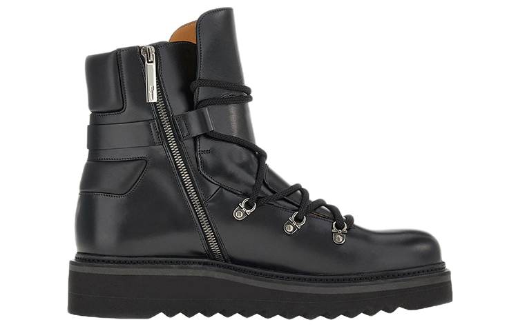 FERRAGAMO Giulio Lace-Up Demi Boots 'Black' 圖 2