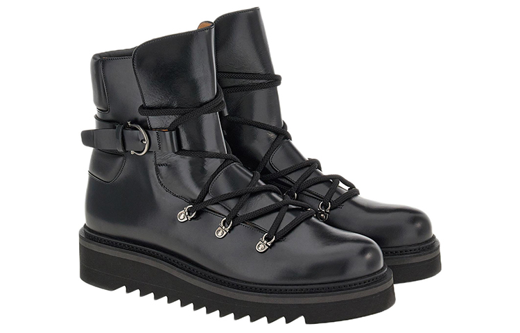 FERRAGAMO Giulio Lace-Up Demi Boots 'Black' 圖 3