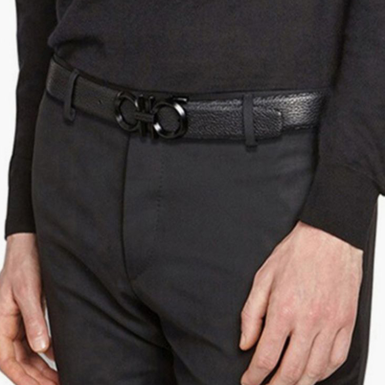 FERRAGAMO Classic Black Leather Belt with Horseshoe Buckle for Men 3.5cm. 67-9939-694745 圖 3