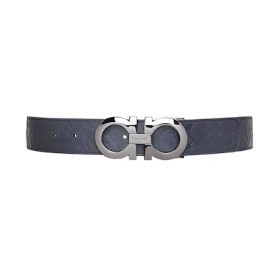Ferragamo Classic Leather Belt Blue Black 3.5cm Width 675542—0735830