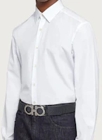 Shop Ferragamo 經典藍黑色皮帶 3.5公分寬 675542—0735830