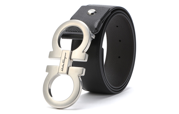 FERRAGAMO Classic Silver Buckle Leather Grain Belt 4.5CM 679702-0719039