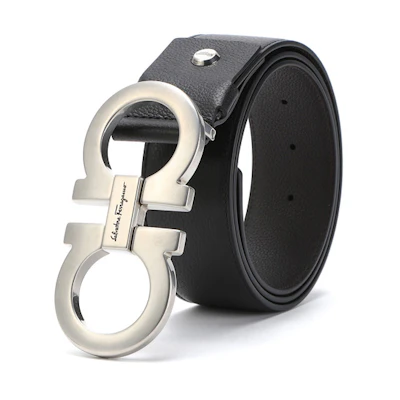 FERRAGAMO Classic Silver Buckle Leather Grain Belt 4.5CM 679702-0719039